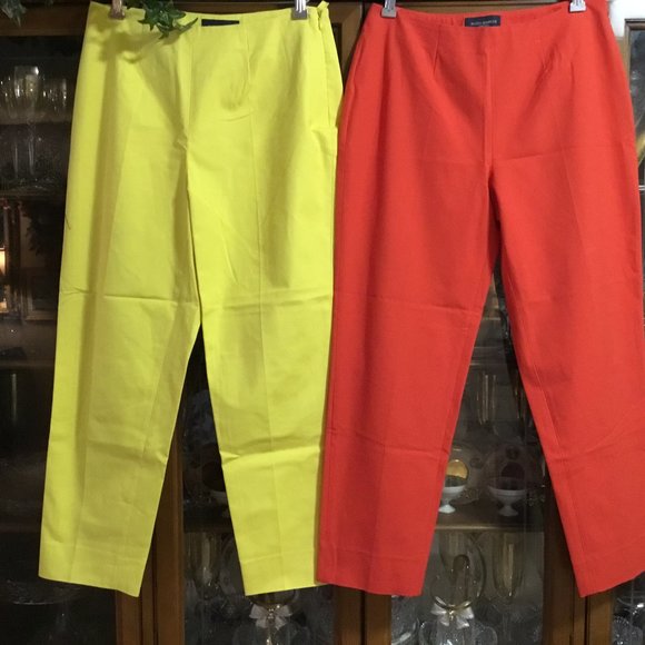 Piazza Sempione Audrey Pants Cropped Italy RARE YELLOW & CORAL Size US 8  IT 44 - Picture 2 of 14